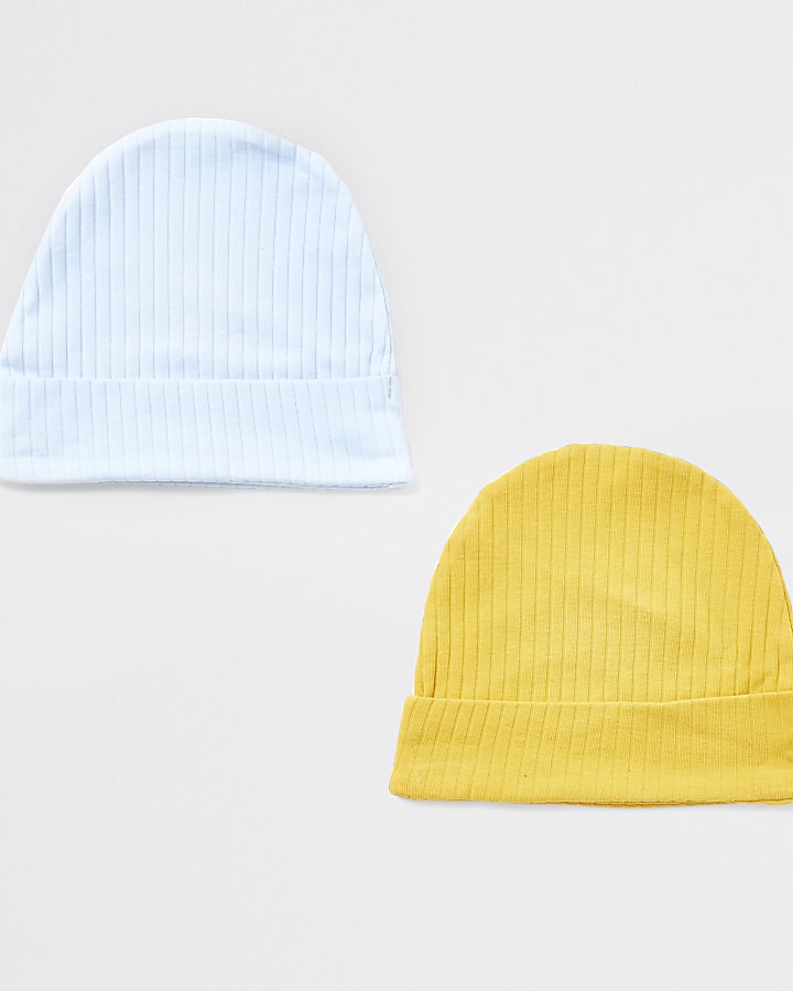 Baby blue ribbed beanie hat 2 pack