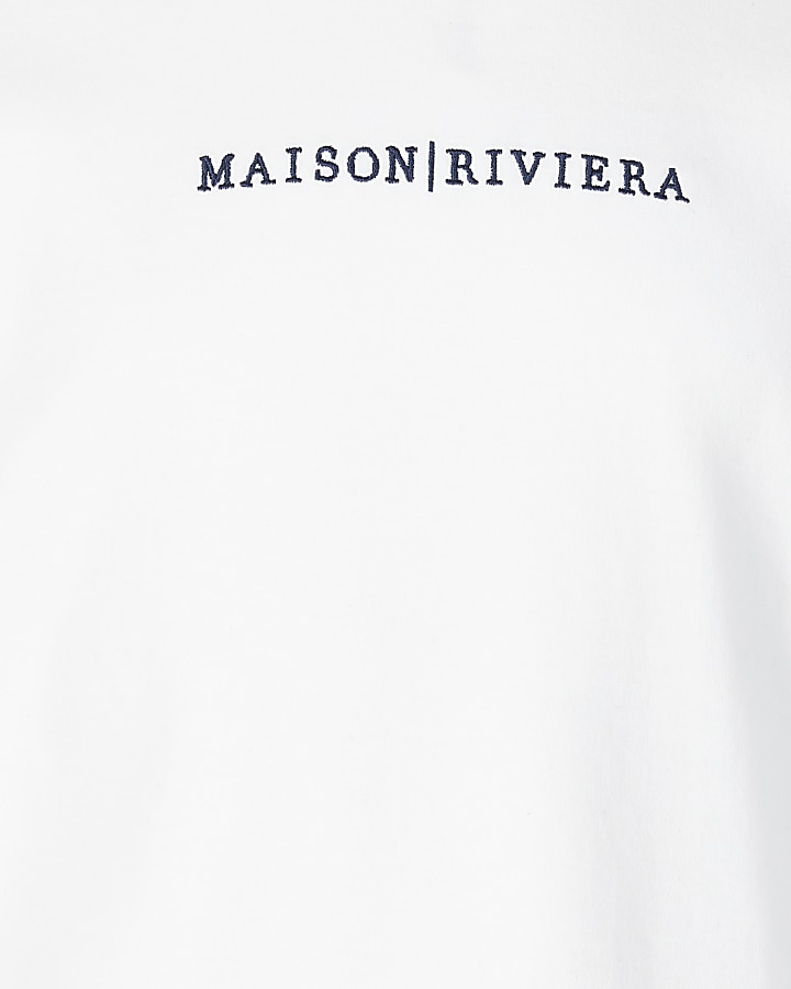 Mini boys ivory 'Maison Riviera' tape t-shirt