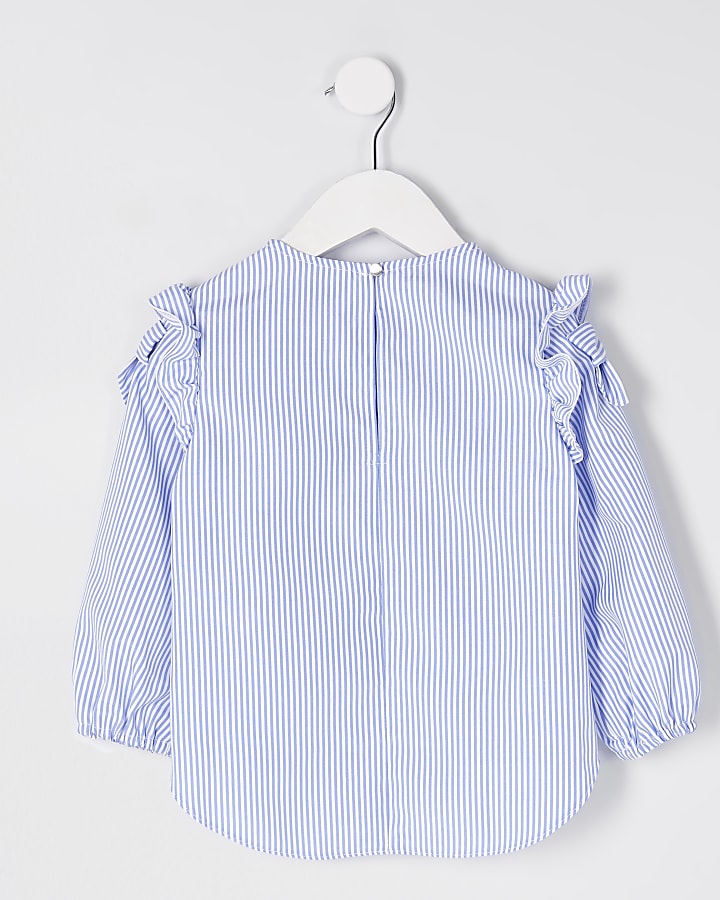 Mini girls blue stripe bow shirt