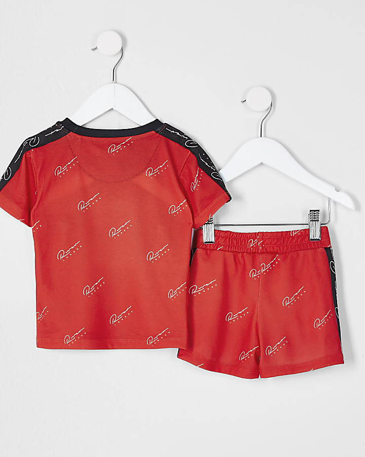 Mini boys red 'Cheeky' taped outfit
