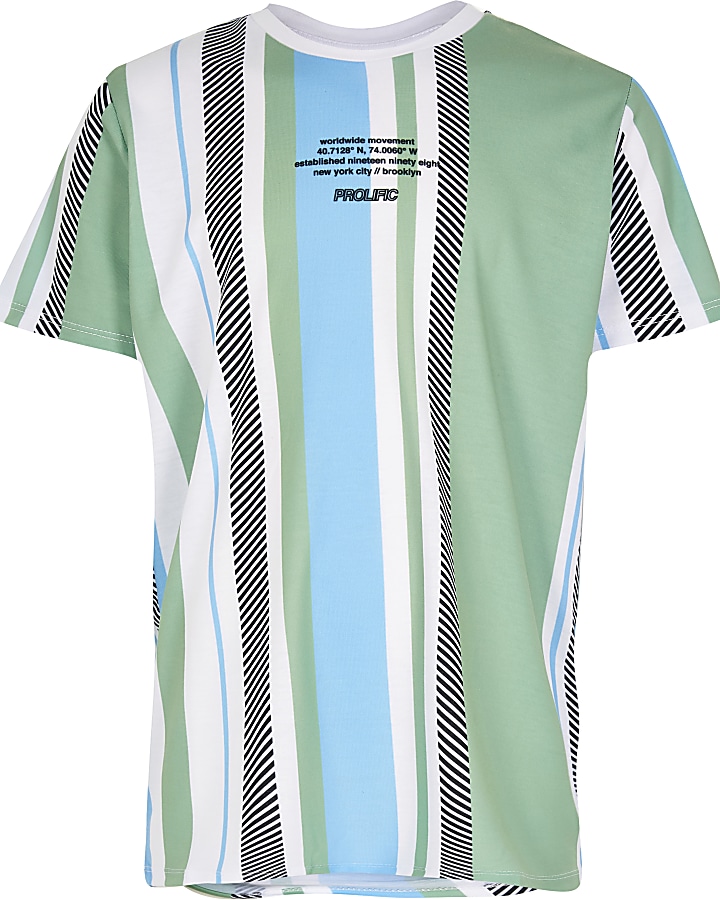 Boys green vertical stripe print t shirt