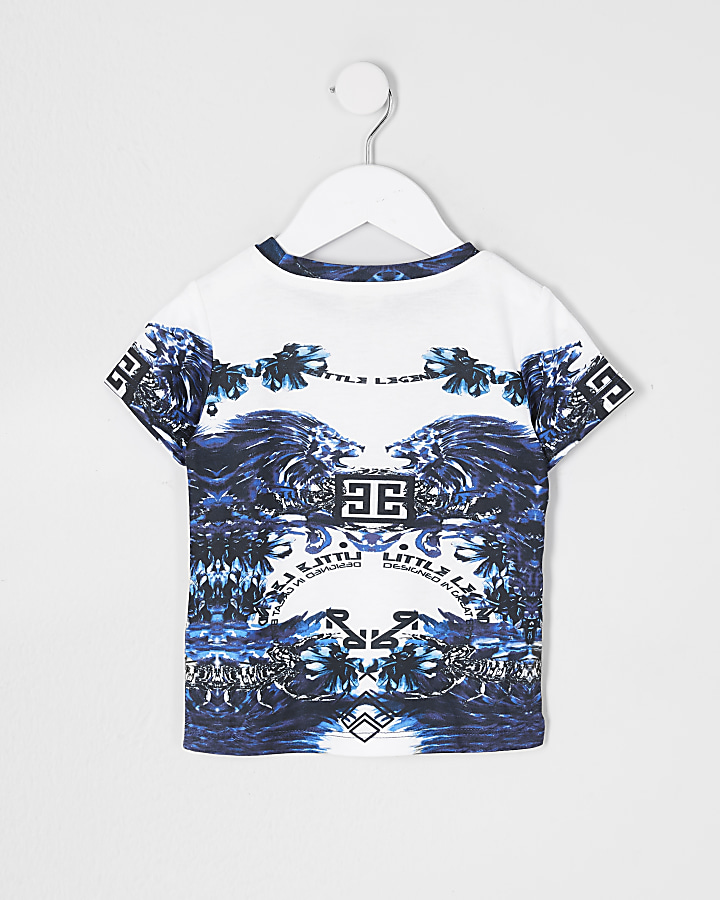 Mini boys blue baroque print t-shirt