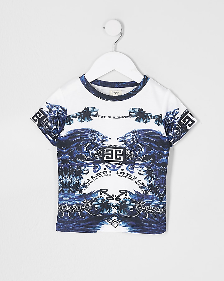 Mini boys blue baroque print t-shirt