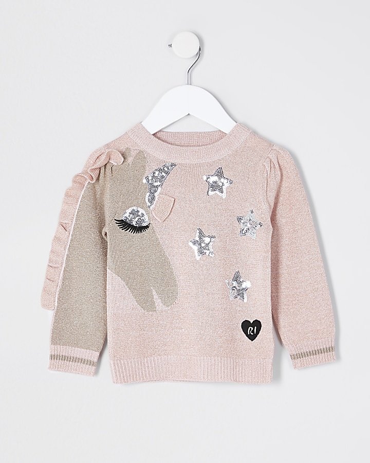 Mini girls unicorn frill sequin jumper