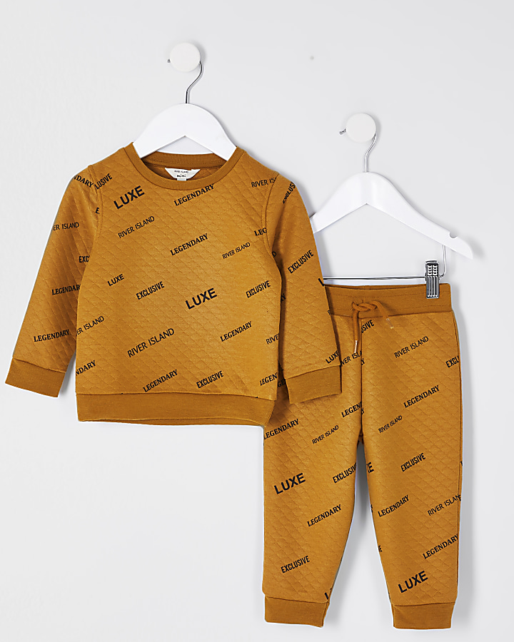 Mini boys yellow printed quilted outfit