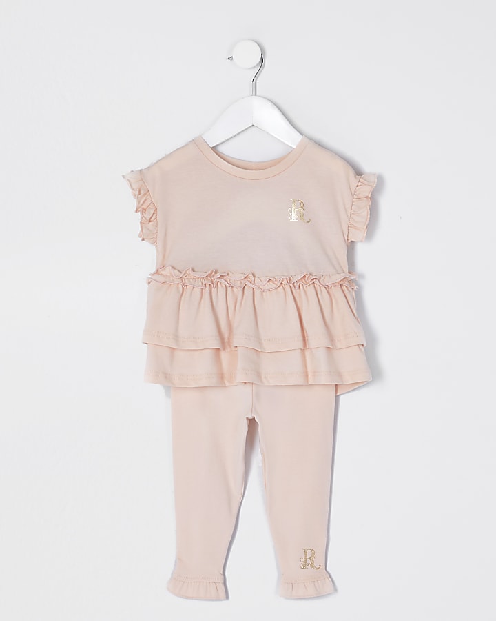 Mini girls pink peplum t-shirt outfit
