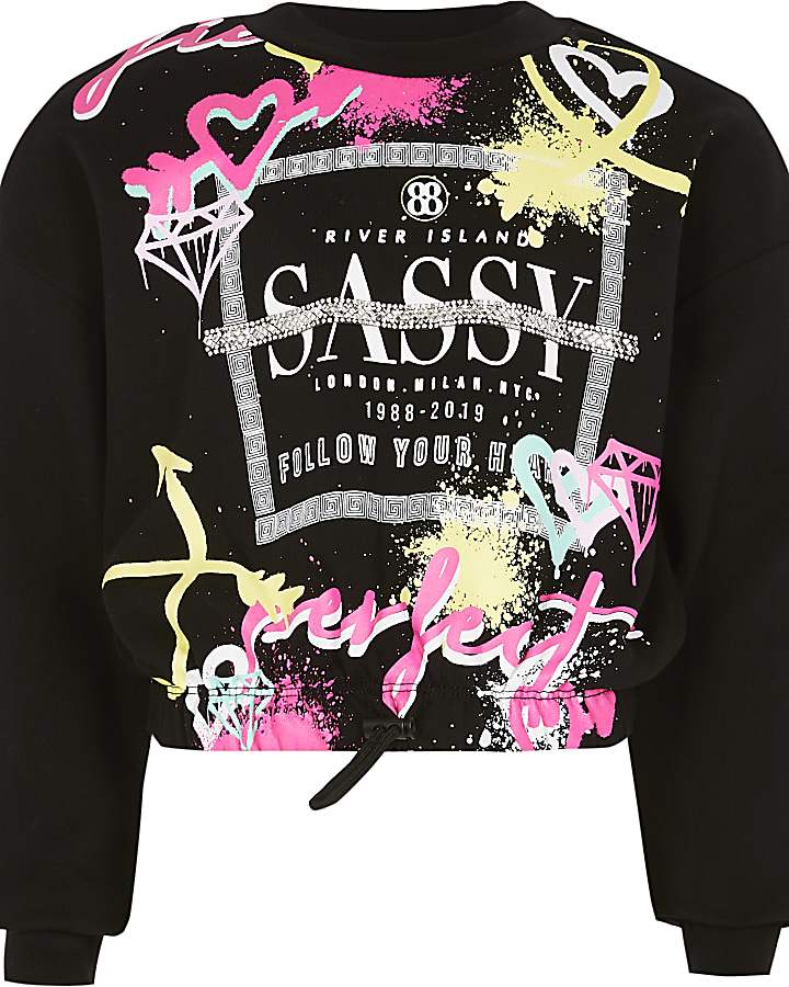 Girls black 'Sassy' grafitti print sweatshirt