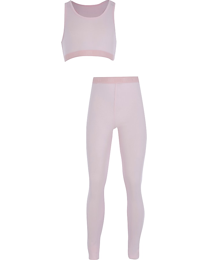 Girls pink crop top loungewear set