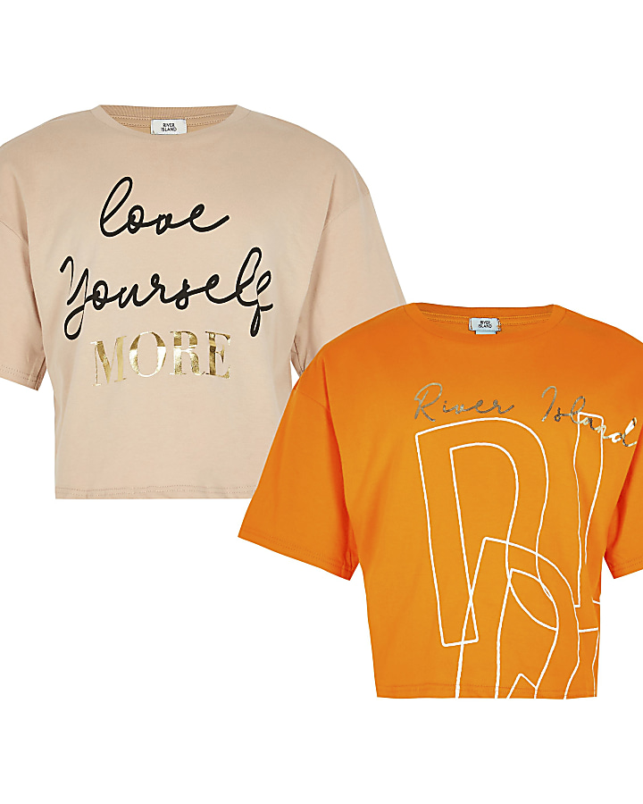 Age 13+ girls orange printed t-shirt 2 pack