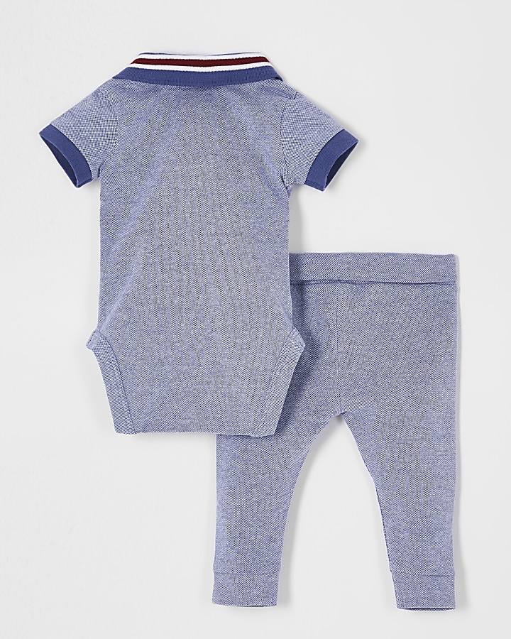 Baby blue polo bodysuit outfit