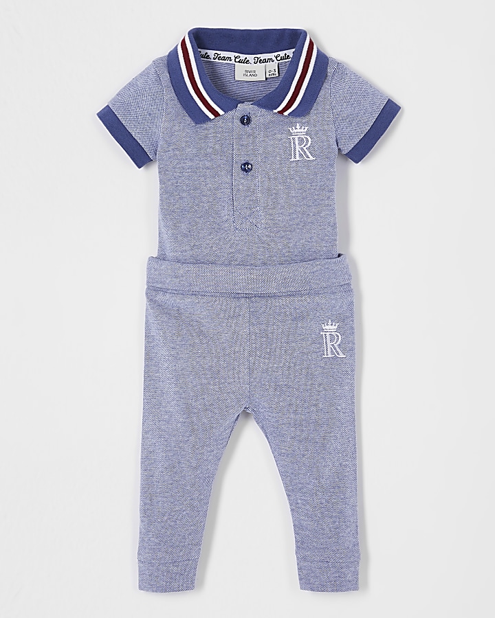 Baby blue polo bodysuit outfit
