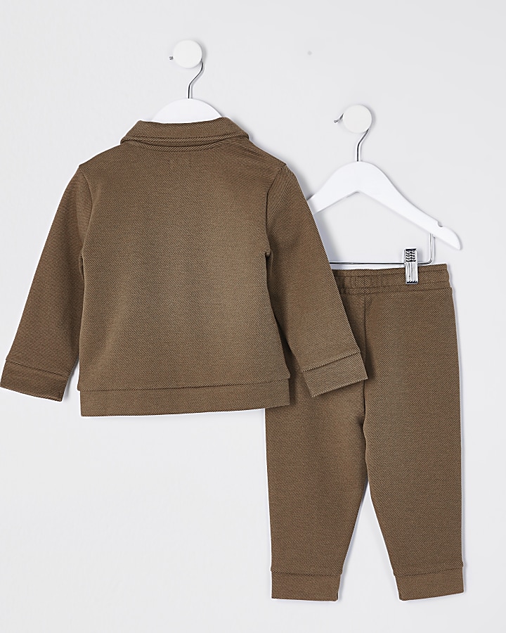 Mini boys beige 'Little and Lit' outfit