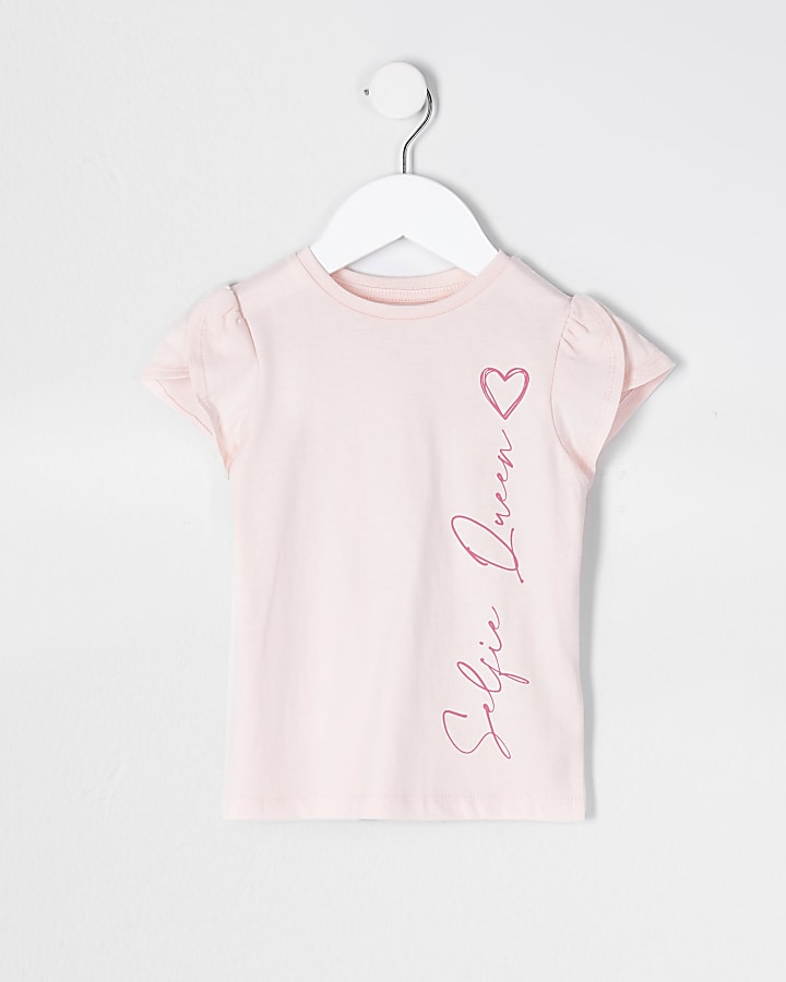 Mini girls 'Selfie Queen petal sleeve t-shirt
