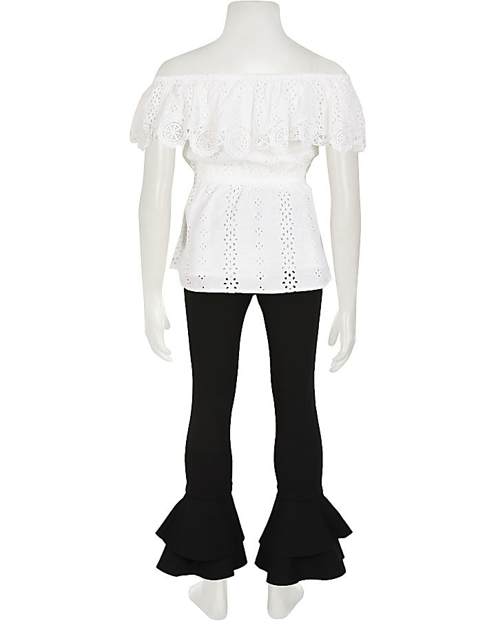 Girls white broiderie bardot outfit