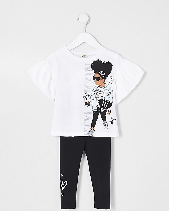 Mini Girls White T-shirt and Legging Outfit