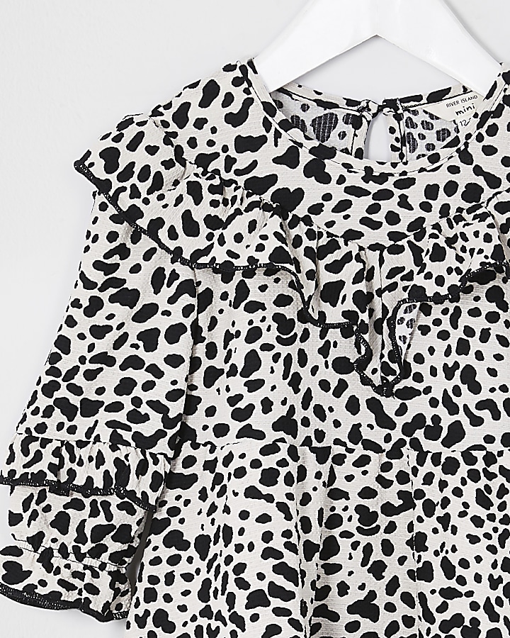 Mini girls black leopard frill dress