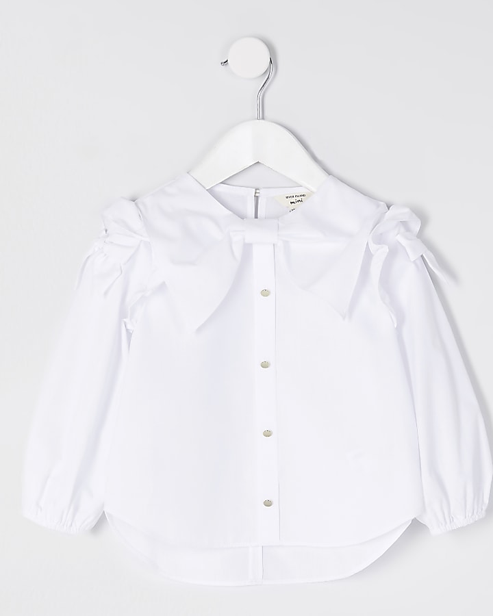 Mini girls white bow shirt