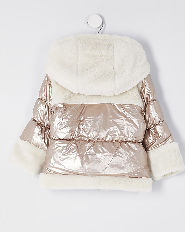 Mini girls bronze borg puffer coat