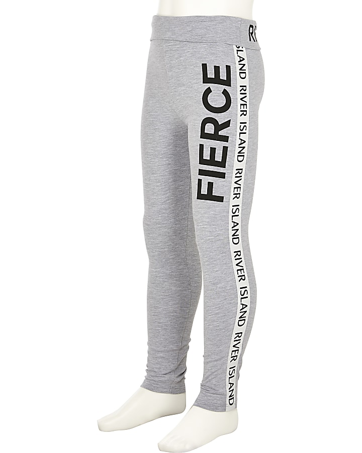 Girls grey 'Fierce' foldover waist leggings