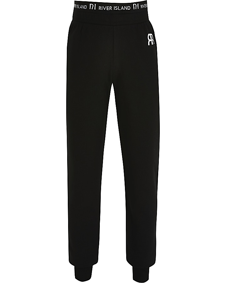 Girls black cuffed hem joggers