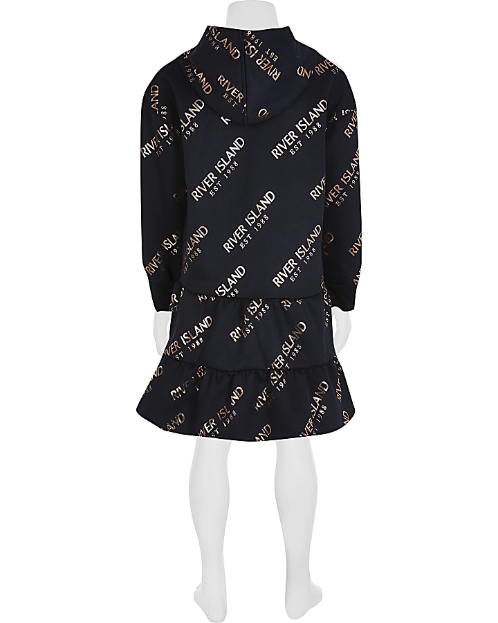 Girls black 'River' printed peplum dress