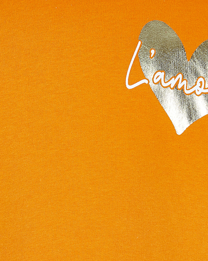 Girls orange 'L'Amour' heart print sweatshirt