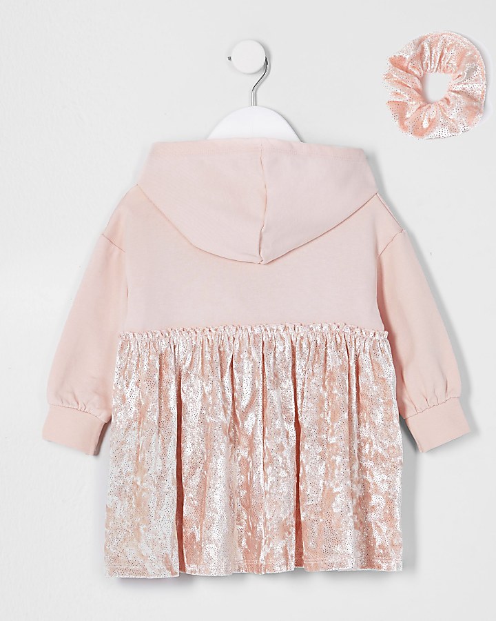 Mini girls pink sweat dress and scrunchie set