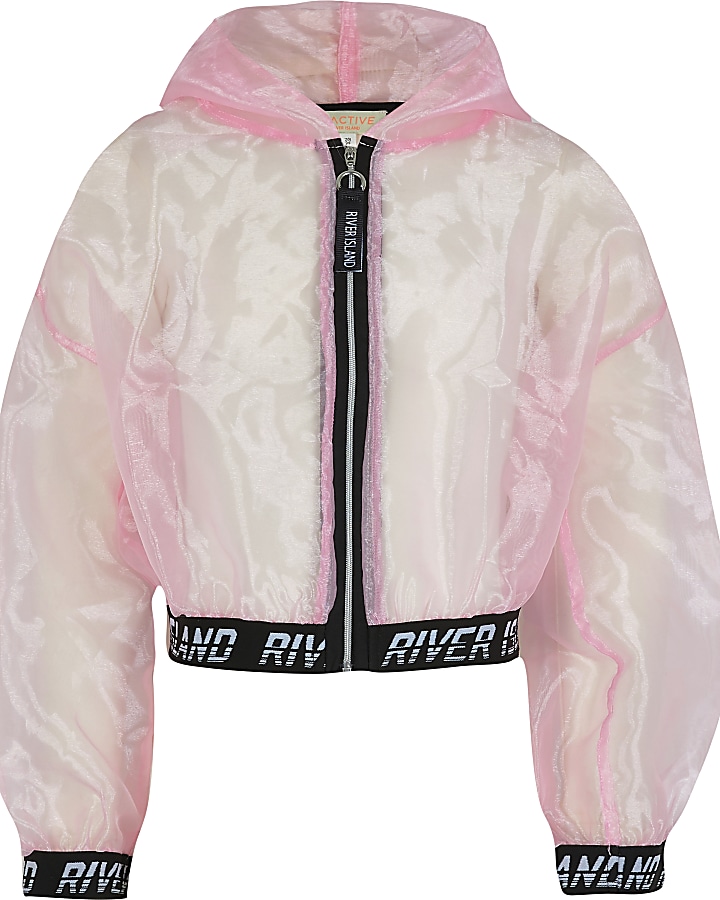 Girls pink RI Active organza bomber jacket