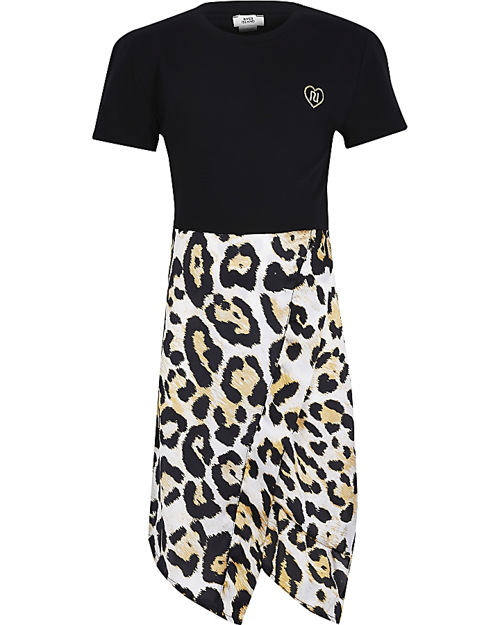 Girls black leopard print dress