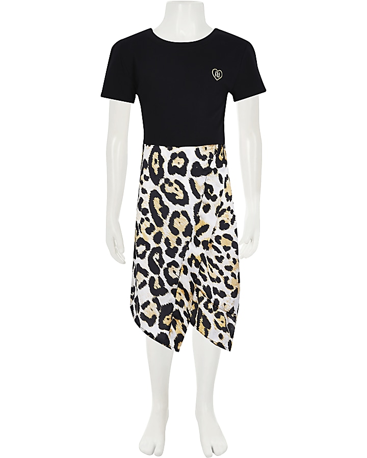 Girls black leopard print dress