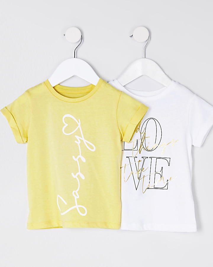 mini girls yellow 'Sassy' 2 pack t-shirts