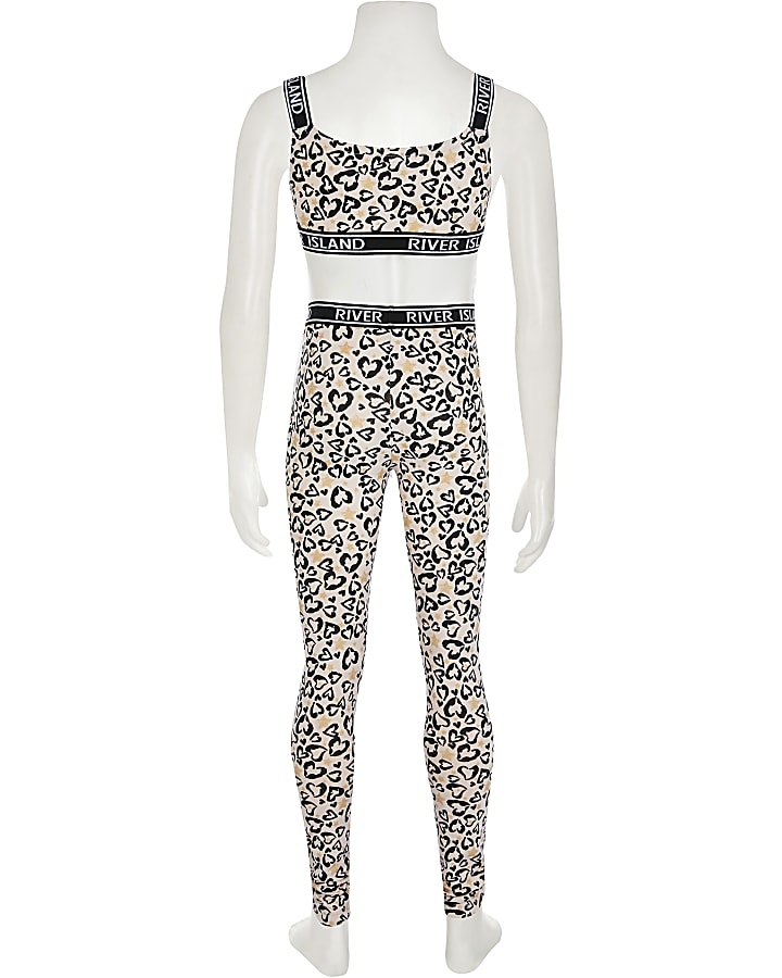 Girls brown leopard print legging set