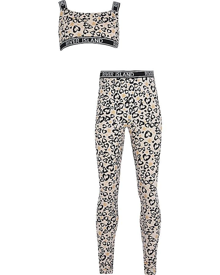 Girls brown leopard print legging set