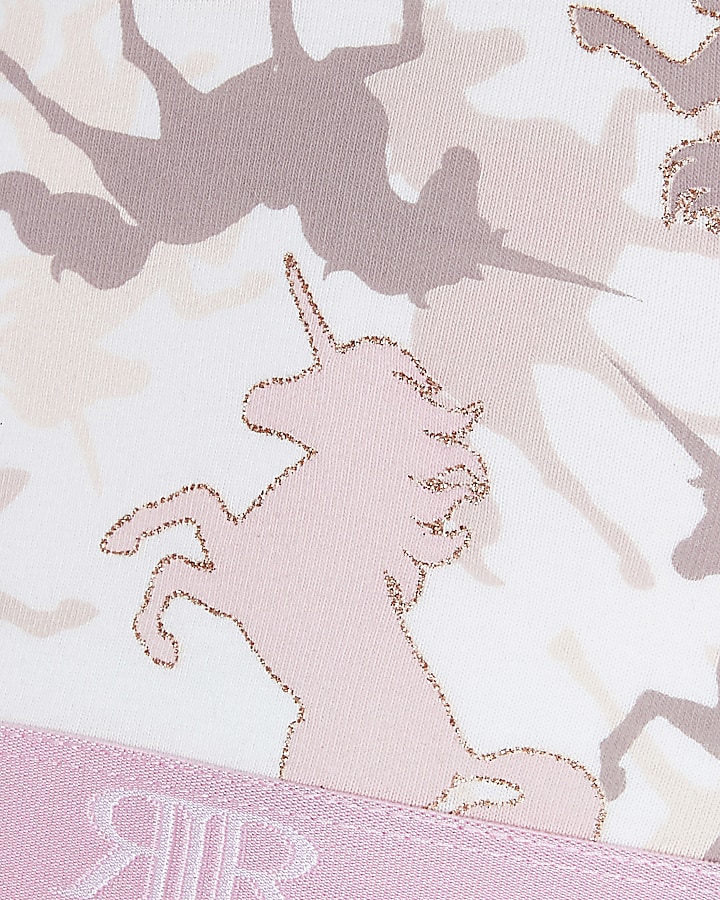 Girls pink unicorn print crop top set