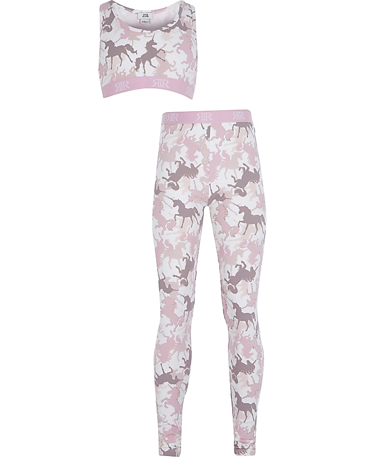 Girls pink unicorn print legging set