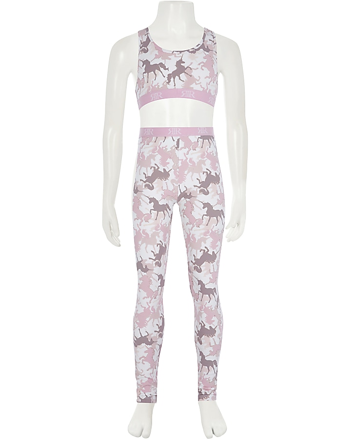 Girls pink unicorn print legging set