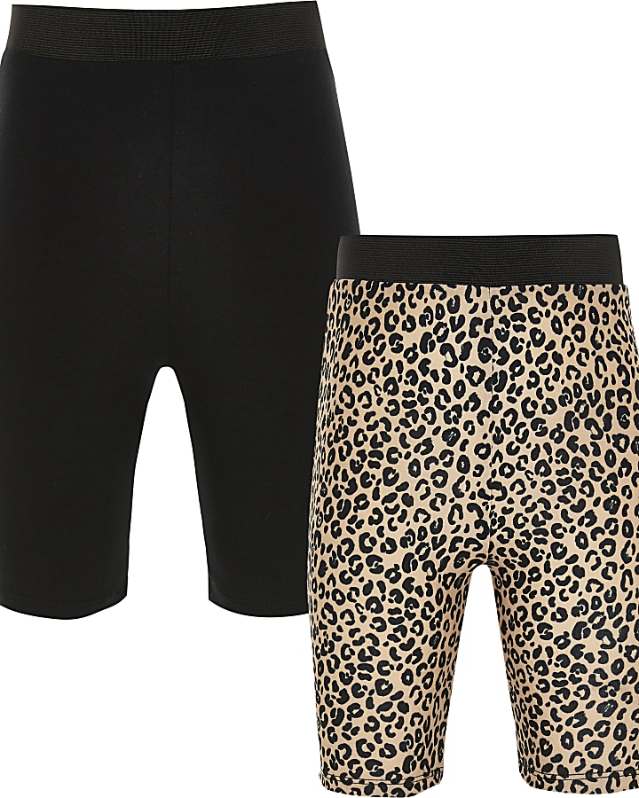 Girls brown leopard cycling short 2 pack