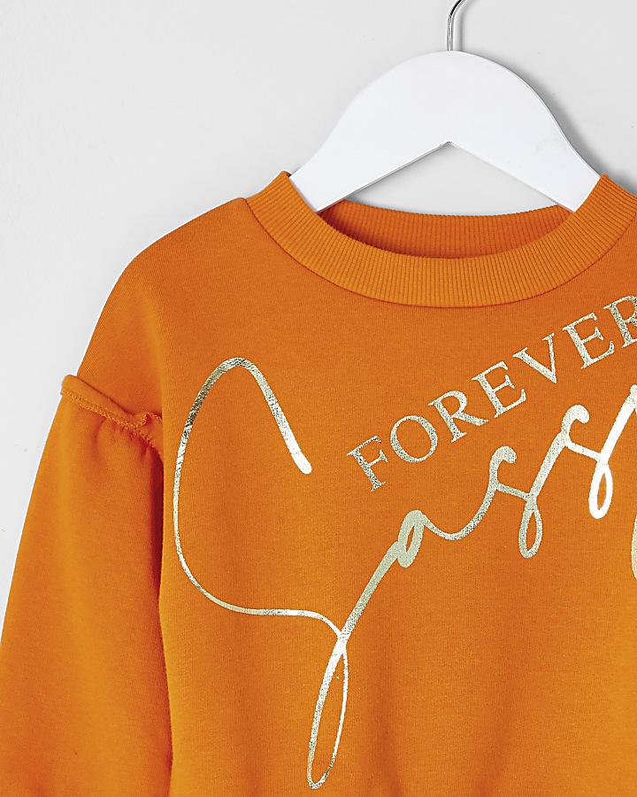 Mini girls orange 'Sassy' slogan sweatshirt