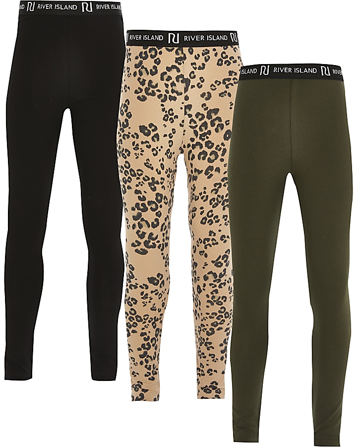 Girls black leopard leggings 3 pack
