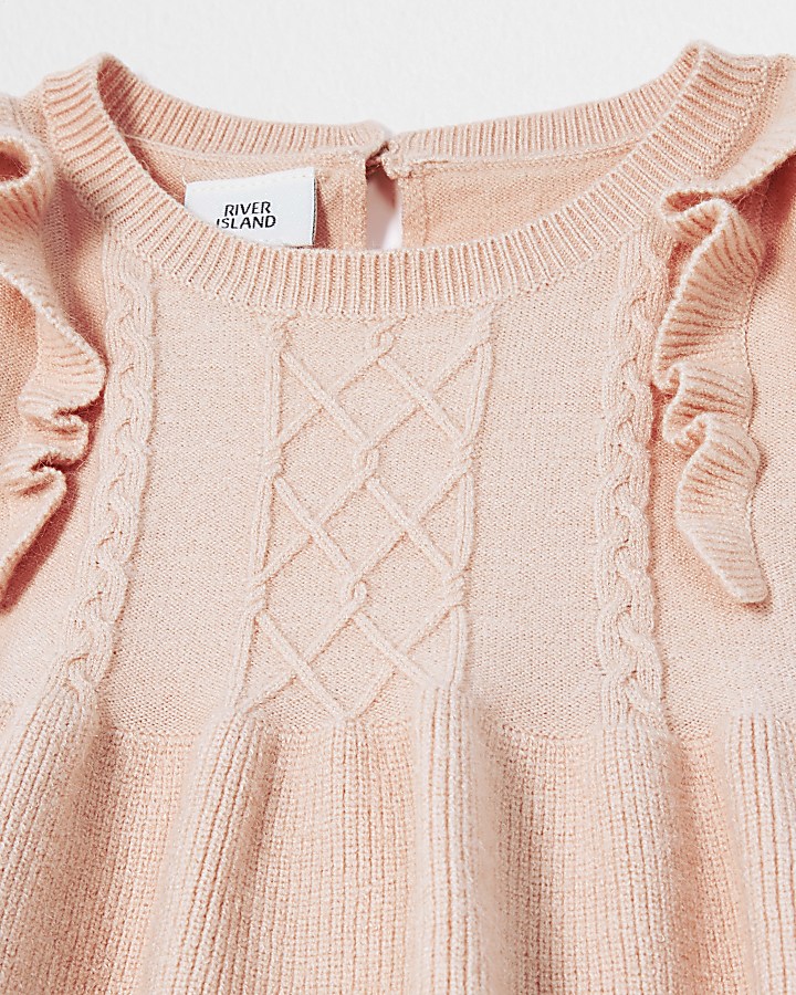 Baby pink knit frill dress and socks outfit