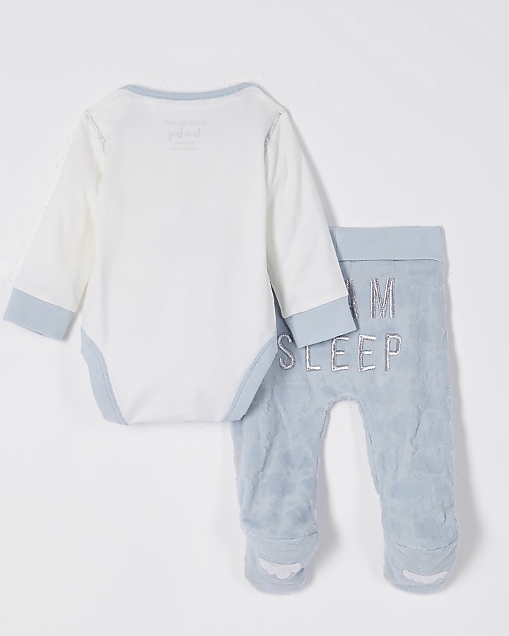 Baby blue velour cloud baby grow toy set