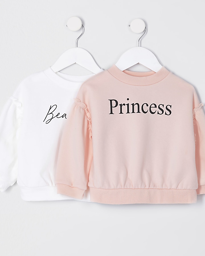 Mini girls pink 'Princess' print 2 pack top