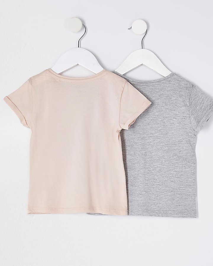 Mini girls grey 'Lamour' 2 pack t-shirts