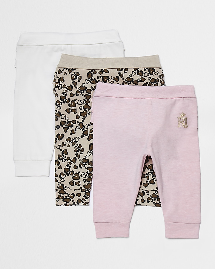 Baby pink leopard print leggings 3 pack