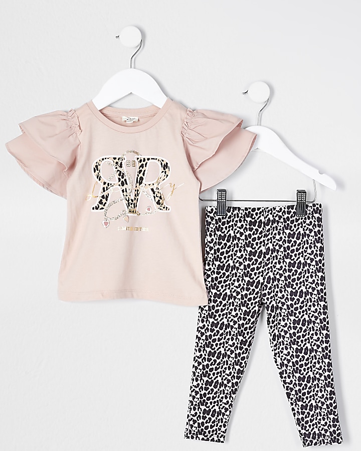 Mini girls pink frill leopard print outfit