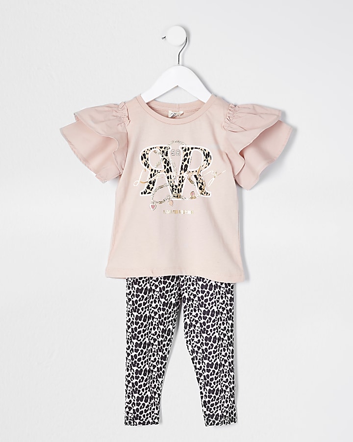 Mini girls pink frill leopard print outfit