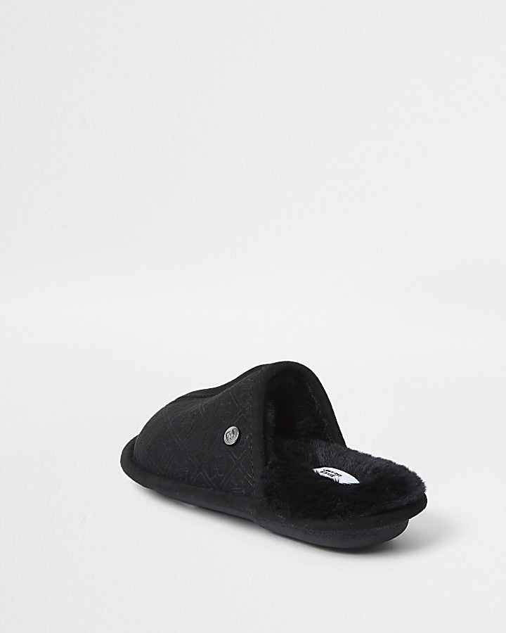 Black monogram mule slippers
