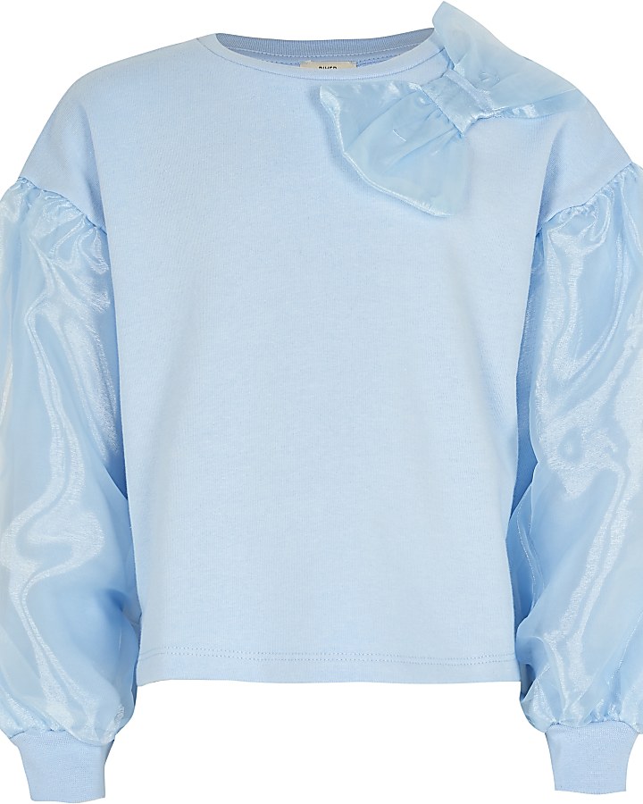 Girls blue organza bow sweatshirt