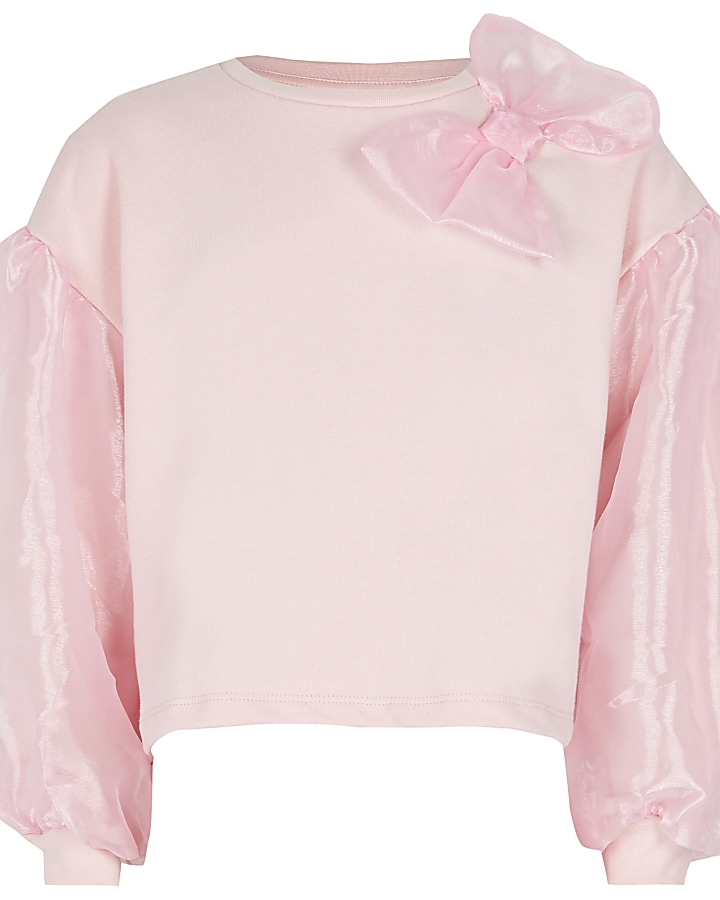 Girls pink organza bow sweatshirt