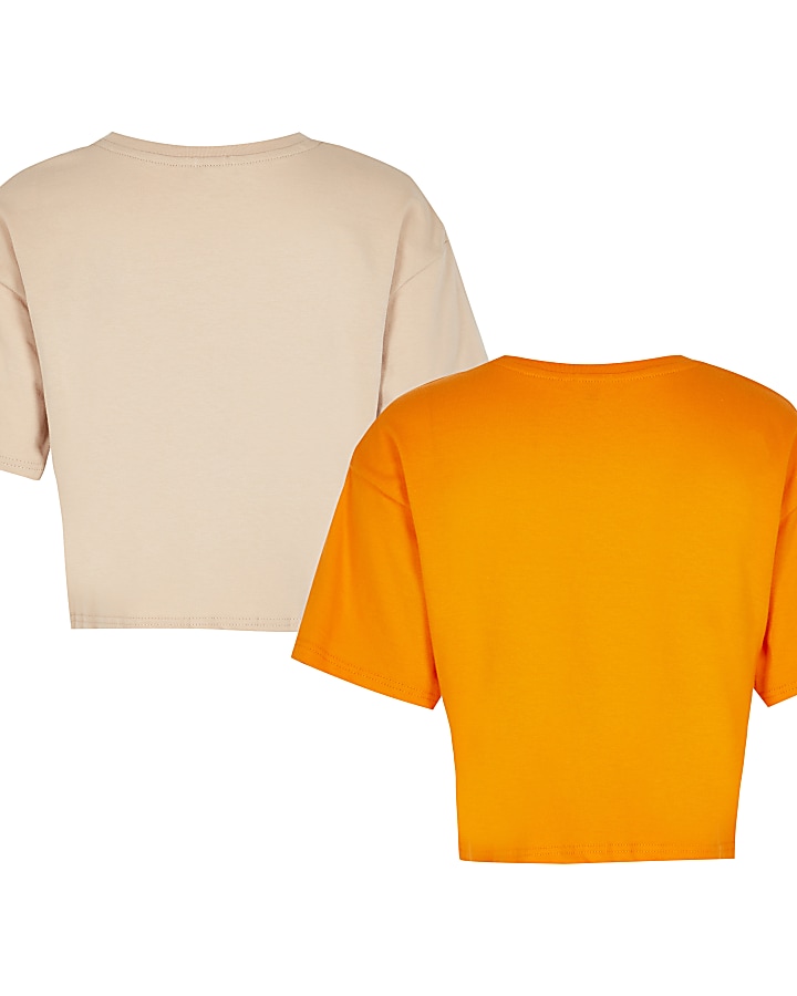 Girls orange printed t-shirt 2 pack